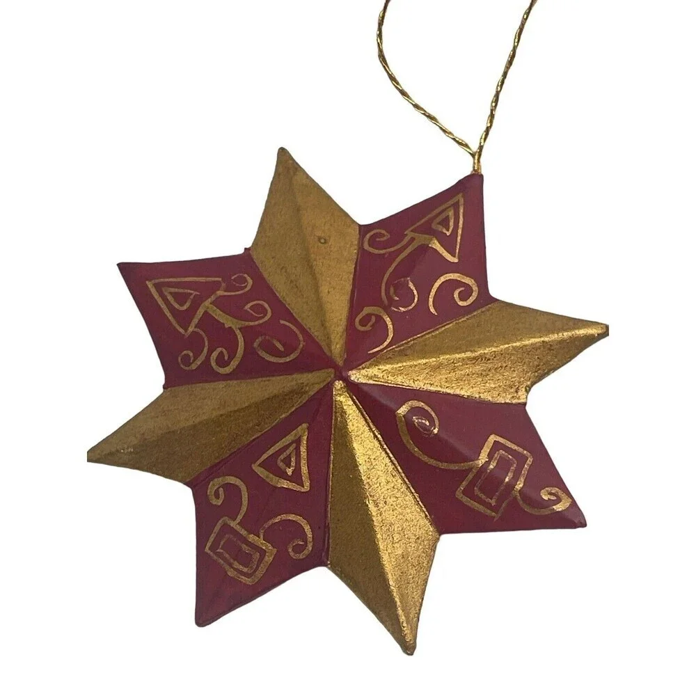 Christmas Star Ornament Gold Red 2” Made In Peru